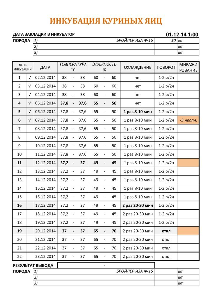 Инкубация яиц мулардов: таблица режима. срок инкубации в домашних условиях